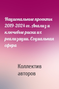 Национальные проекты 2019–2024 гг. Анализ и ключевые риски их реализации. Социальная сфера