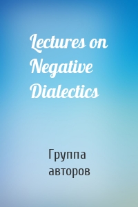 Lectures on Negative Dialectics