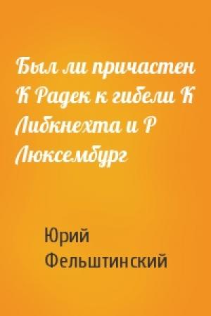 Обложка книги «Был ли причастен К Радек к гибели К Либкнехта и Р Люксембург» — Ю Фельштинский