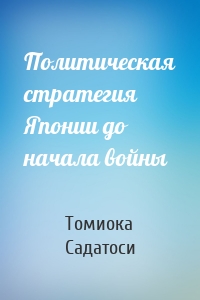 Политическая стратегия Японии до начала войны