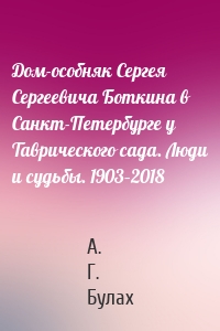 Дом-особняк Сергея Сергеевича Боткина в Санкт-Петербурге у Таврического сада. Люди и судьбы. 1903–2018