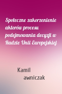 Społeczne zakorzenienie aktorów procesu podejmowania decyzji w Radzie Unii Europejskiej